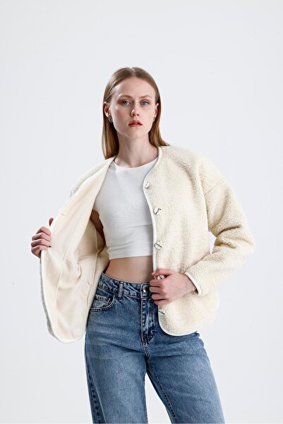 VAPUR TEKSTİL Fleece-lined button-down plush jacket - stone