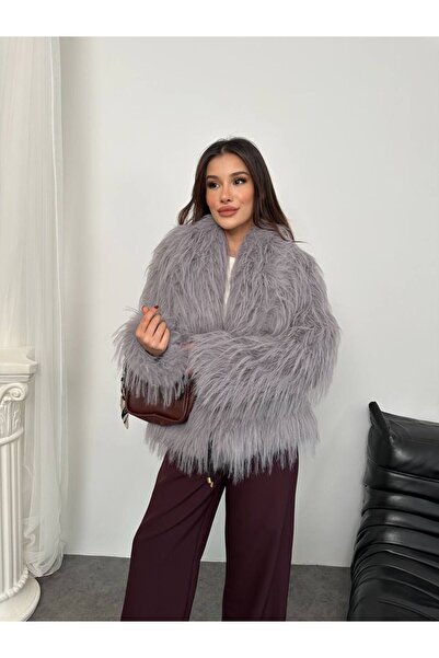 A&O Style Women's Oversized Comfortable Fit Collared Furry Soft Textured Belted Fur Coat