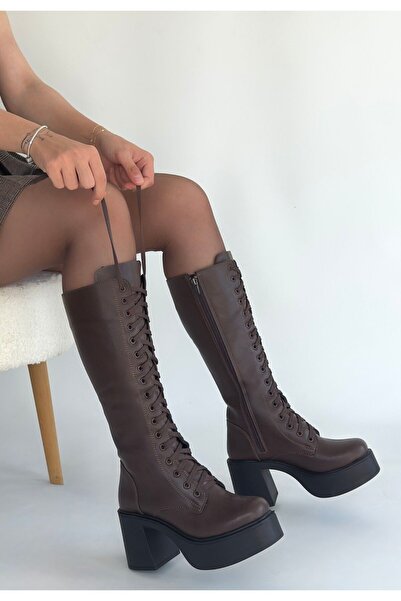 Erbilden Guay Brown Leather Lace-Up Heeled Boots