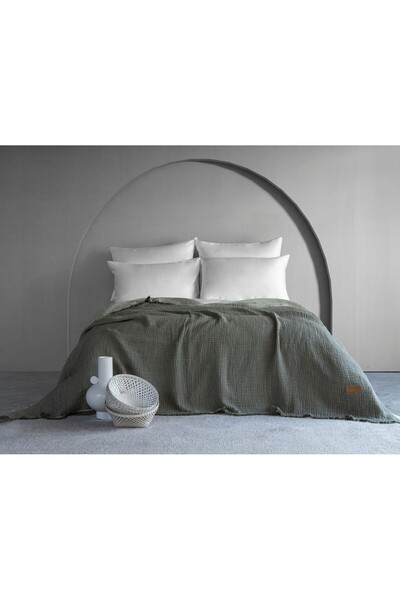 Dantela Camino Muslin 4-Layer Bedspread - Khaki-Light Green