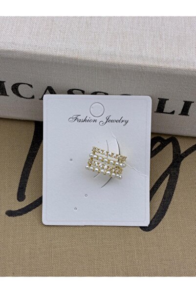 Hedef Bijuteri Gold Color 4 Row Pearl Zircon Stone Cartilage Earring Earcuff