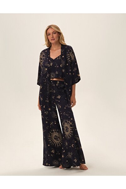 ESOTIQ Women's Bathrobe House Robe Dressing Gown Astral Cosmic Pattern 100% Viscose | Jupiter