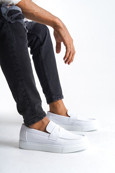 Lucy Shoes SLW180 Estilo X حذاء رجالي رياضي كلاسيكي يومي بدون أربطة CBT - أبيض