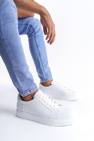 Lucy Shoes حذاء رياضي رجالي بأربطة جلدية SLW165 للرجال بأربطة جلدية - أبيض