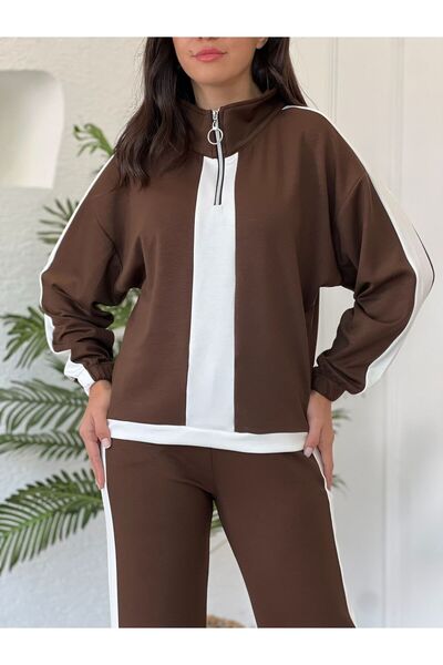 DE'VESTA Imported Modal Fabric with Zippered Stripes, Cotton, Women's Bohemian Casual Top-Bottom Set Tracksuit Set