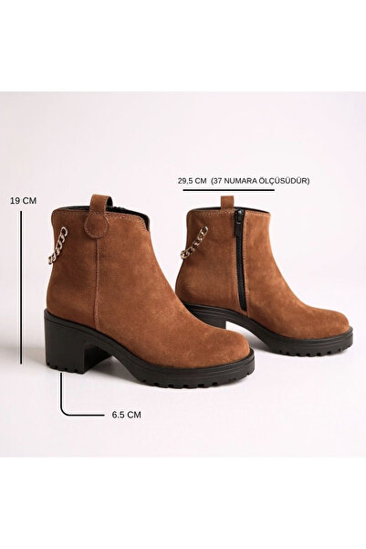 NE&VE SHOES Кавовий замш, натуральна шкіра, золотий ланцюжок, жіночі черевики на товстому каблуці