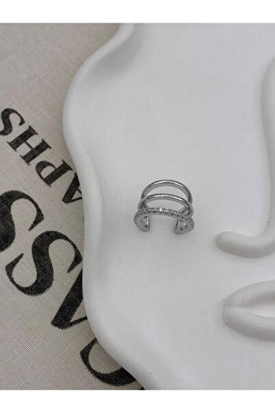 Hedef Bijuteri Silver Colored 3 Row Multi-Look Zircon Stone Cartilage Earring Earcuff