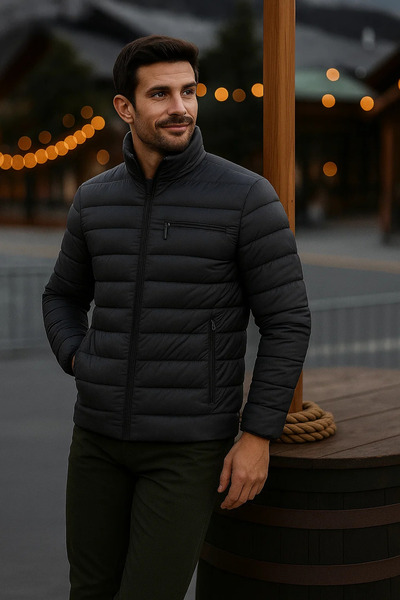 comstar Men's Trend Casual Mock Neck Winter Smoked Puffer Coat