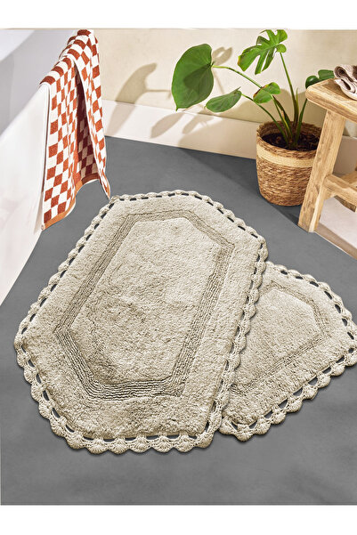 Chilai Home Exgena Beige 2-Piece 100% Cotton Bath Mat Set