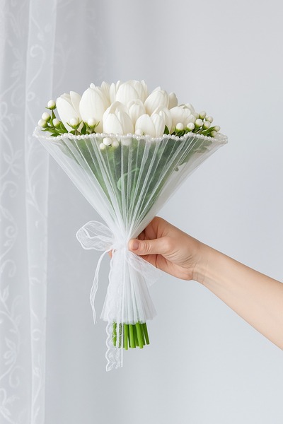 Bioren Cipsolu Tüllü Islak Lale Gelin Çiçeği