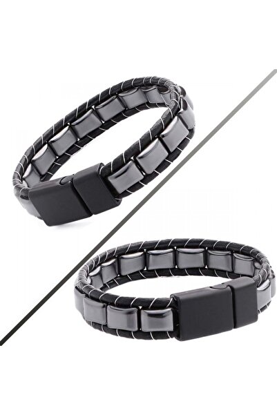 FM Hematite Braided Leather Bracelet 31832B2D8M04