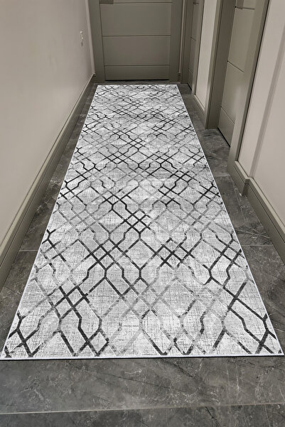 VOPTEKS Gri Halı Yolluk Makinede Yıkanabilir Halı Kaymaz Taban Halı