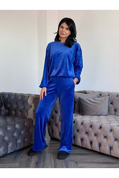 RAMONA BADESCU EXCLUSIVE Βελούδινη φόρμα με μανίκια με πούλιες και καμπάνα πα...