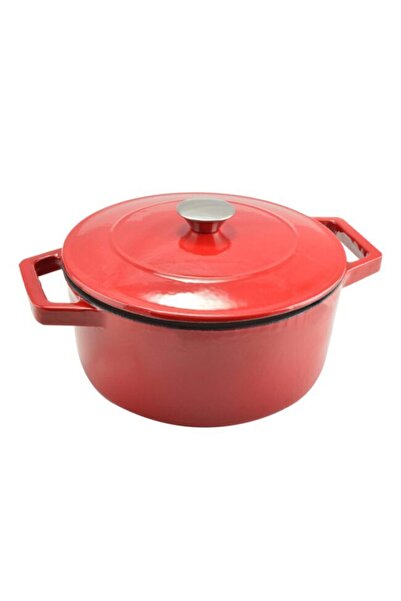 Perfect Home Oală din fontă emailată cu capac, mâner din oțel inoxidabil, roș...