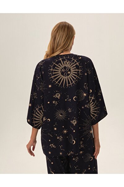 ESOTIQ Women's Bathrobe House Robe Dressing Gown Astral Cosmic Pattern 100% Viscose | Jupiter