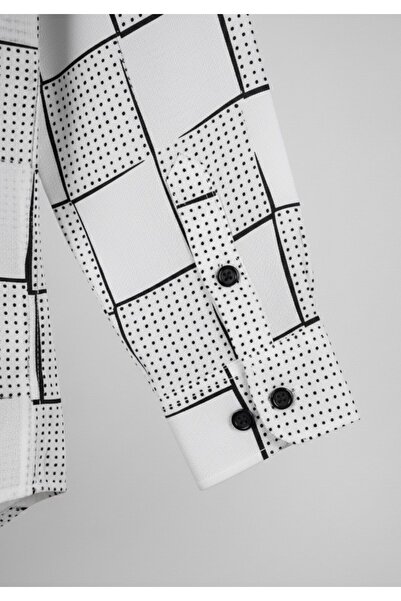 YusGos Long Sleeve Patterned Cotton Easy Iron Regular Fit Men's Stretch Fabric Winter Shirt