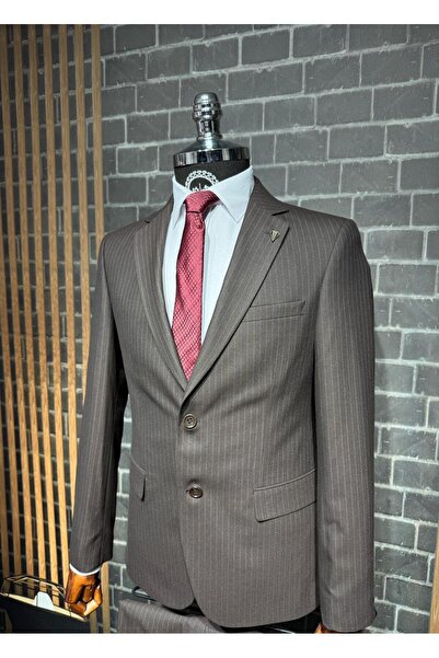 Dupont Slim Fit Viscon Çizgili Takım Elbise