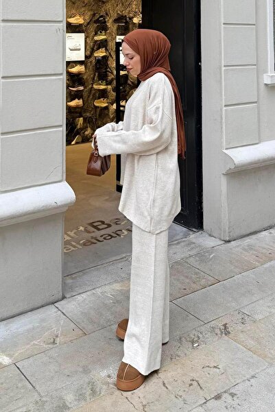 lamelif Asymmetrical Crew Neck Knitwear Set Dark Stone