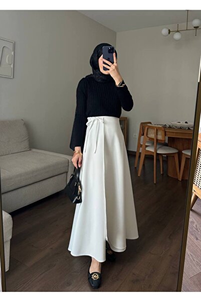 demet's collection Olivia Asymmetric Cut Wrap Scuba Tie Skirt