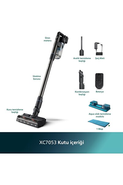 Philips Aqua 25.2 VOLT Sarjlı Süpürge, PowerCyclone 12, TriActive Başlık, 80 dk'ya Kadar Şarj