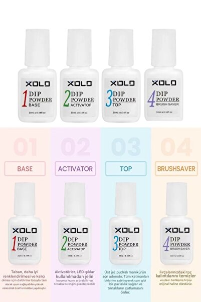 xolo Tırnak Yapma Seti Dip Powder 4lü Set Base Activatop Top ve Brush Saver S...