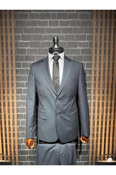 Dupont Slim Fit Viscon Çizgili Takım Elbise