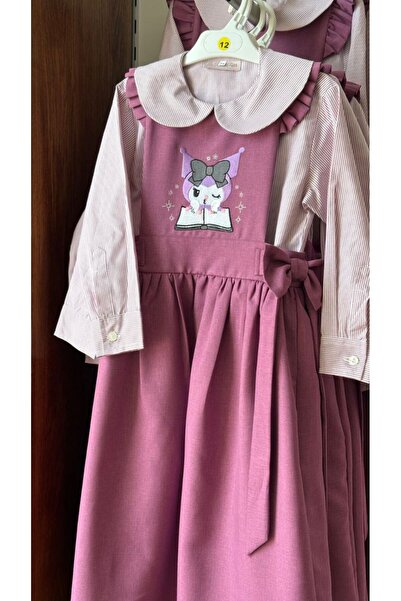 La reina petite Dark pink school uniform with a chrome character and a striped shirt