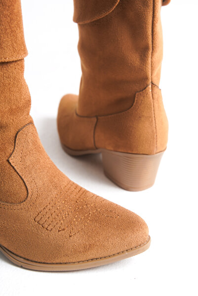 Riccon Women's Short Western Boots 0012891 Tan Suede