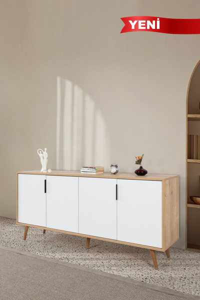 Evmo Home 4815 Sırma 180 Cm ( AHŞAP AYAKLI , METAL KULPLU ) Konsol , Safir - ...