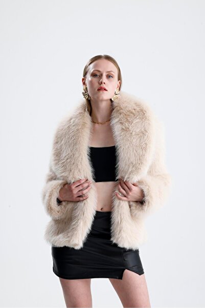 VAPUR TEKSTİL Leather Belted Fur Coat - Beige
