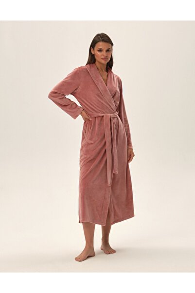 ESOTIQ Halat de baie lung pentru femei, halat de casă, halat de baie din fleece, cu curea și buzunare | Joice