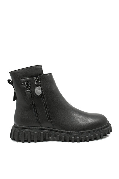 PASS Collection γυναικεία μαύρα Δερμάτινο μποτάκια με διακοσμητικά φερμουάρ (...