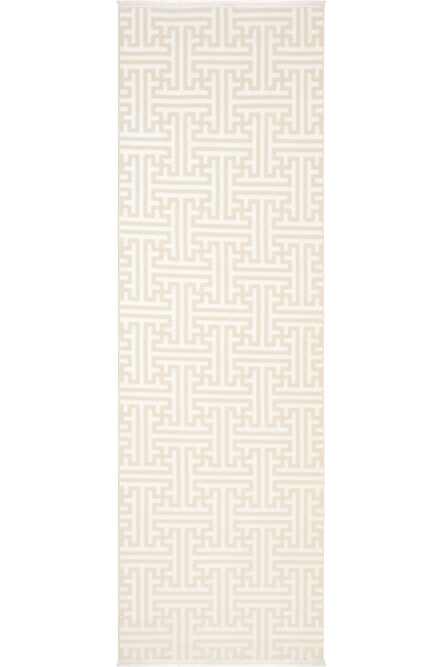 Cool Halı Lena Cream Beige Modern Geometric Embossed Acrylic Carpet Runner Laser Cut Long Hallway Corridor Carpet