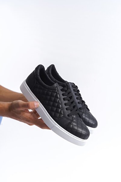 Lucy Shoes Slw166 prestige lace-up skin quilted patterned men's daily sneaker shoes cbt - black