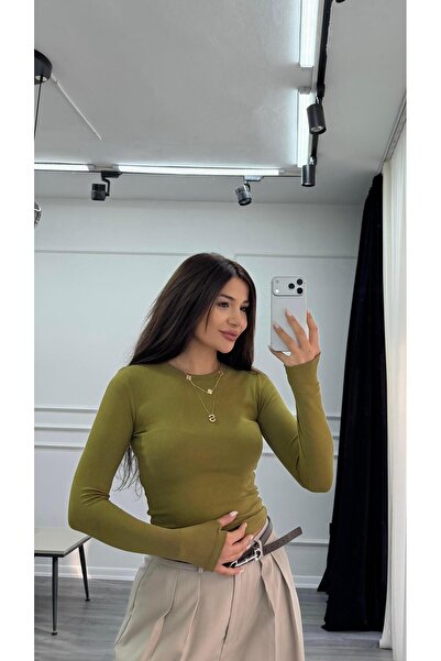 Daves Bluză cu mânecă lungă, verde, albă, cu țesătură elastică