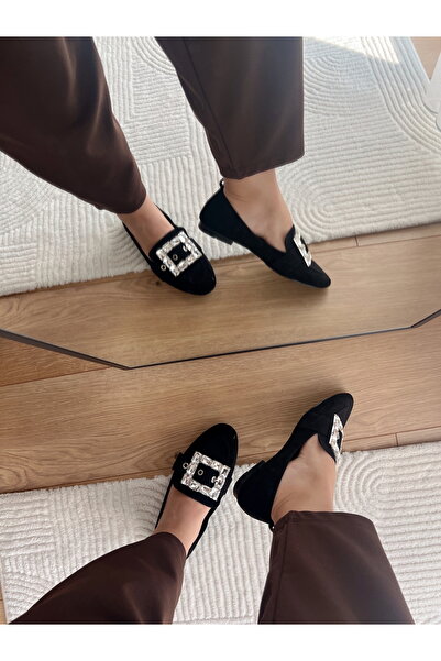 labor Selection Suede Imported Silver Buckle Round Toe Ballerinas