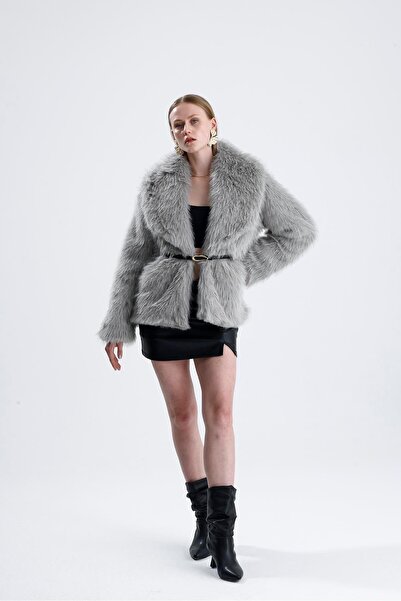 VAPUR TEKSTİL Leather belted fur coat - grey