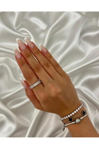 NUR TASARIM ATÖLYESİ Women's Adjustable Baguette Zircon Stone Stainless Tarni...