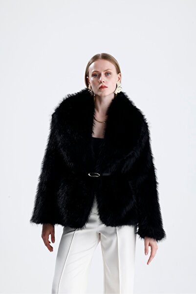 VAPUR TEKSTİL Leather Belted Fur Coat - Black