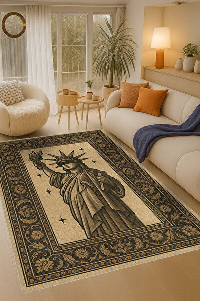 Rugs Modern Halı MOSSO Μπεζ Θεματικό Στρώμα με Μοτίβο Άγαλμα της Ελευθερίας, ...