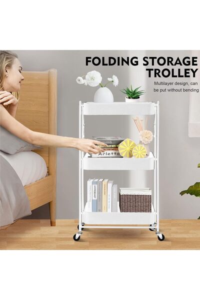 BUNCA 🧺 3-Tier Foldable Metal Kitchen Storage Cart and Organizer, Stylish and Versatile Design for Kitchens and Home Rooms