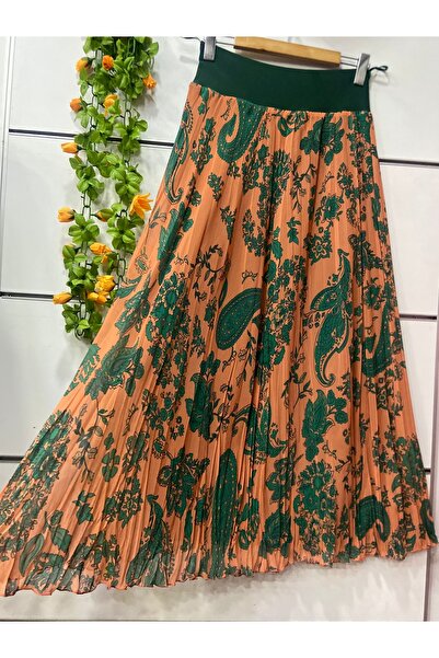 edu collection Shawl-Patterned Chiffon Bell Skirt with Lining