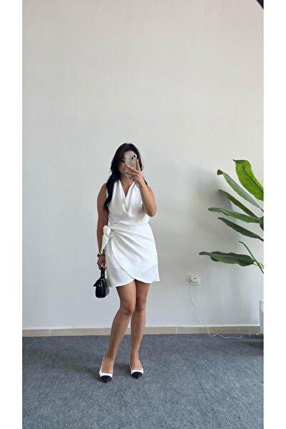 Pera Mira Degaje Neck Wrap Dress - White