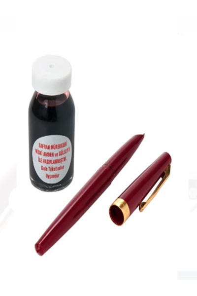 BİLGİ KİTABEVİ Kırmızı Safran Mürekkebi Orjinal ve Safran Kalemi Seti Dolma K...