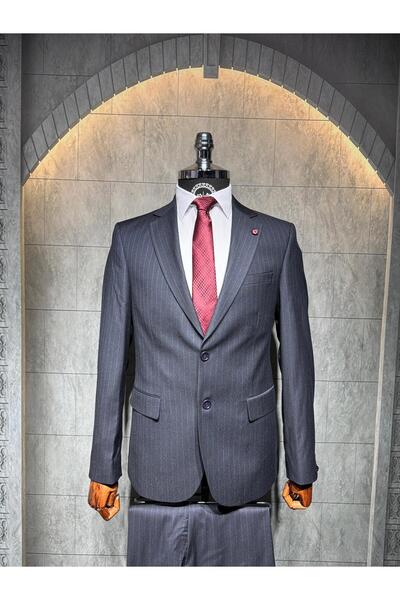 Dupont Slim Fit Viscon Çizgili Takım Elbise