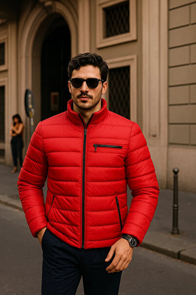 comstar Men's Comfort Zippered Casual Winter Red Puffer Jacket