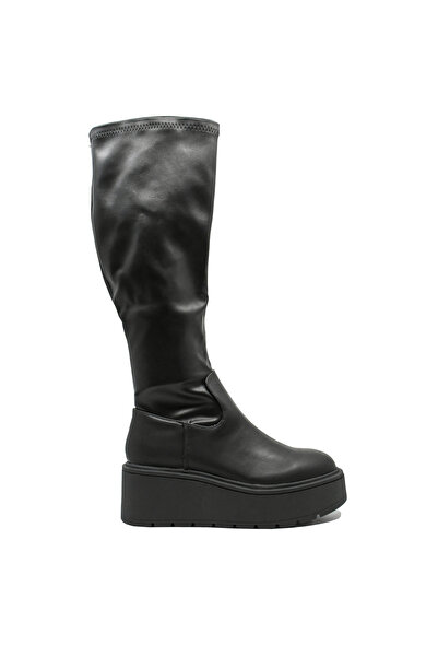 Anna Viotti Women's platform boots with soft toe, black, made of genuine leather