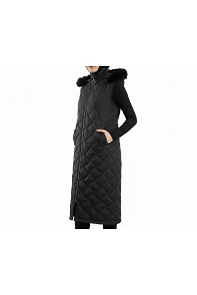 AFYON PASTEL Women's Hooded Long Quilted Vest