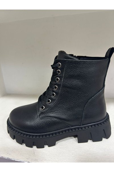Bağcı Children's Genuine Leather Boots Black