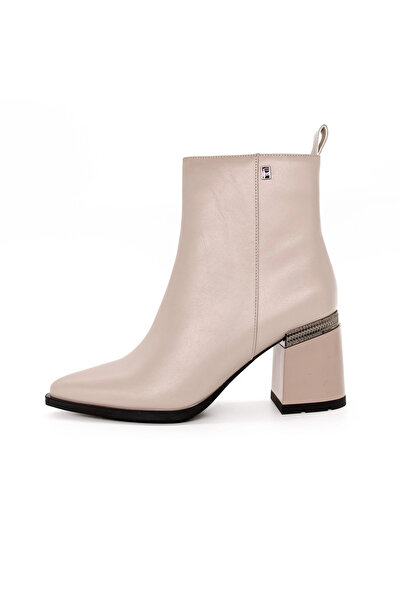 advancer Γυναικεία Μποτάκια με Χοντρό Τακούνι K10431 Κρεμ